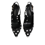 Dolce & Gabbana Black White Dotted Stiletto Slingback Shoes