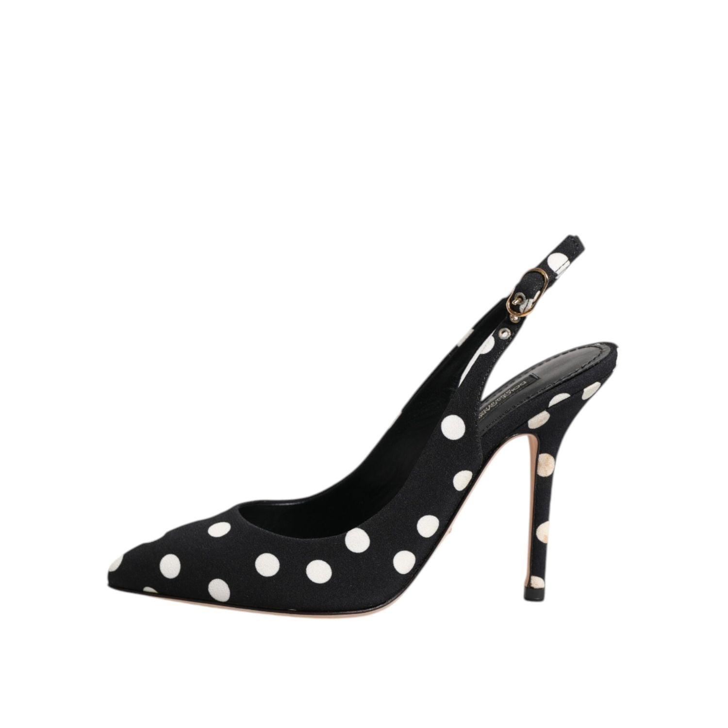 Dolce & Gabbana Black White Dotted Stiletto Slingback Shoes
