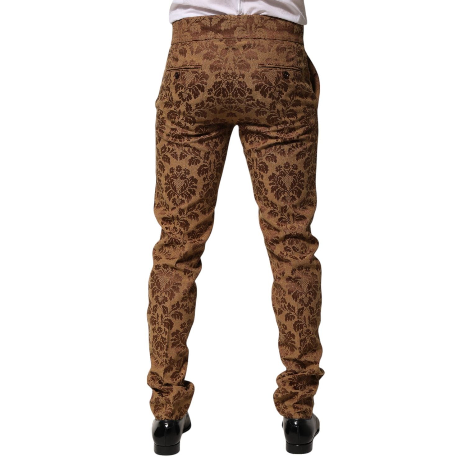 Dolce & Gabbana Brown Floral Jacquard Men Skinny Trouser Pants