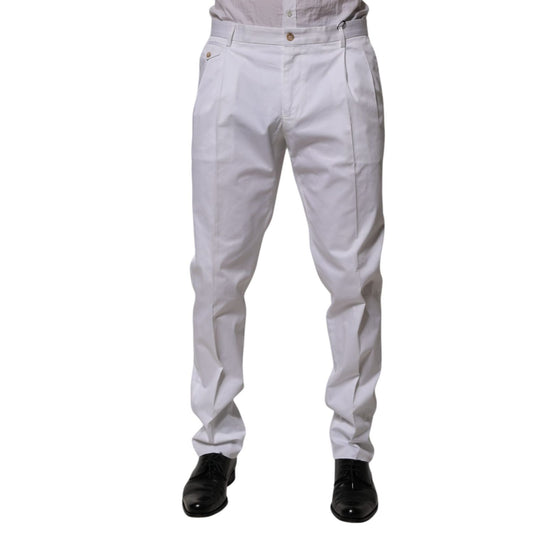 Dolce & Gabbana White Cotton Dress Slim Formal Trouser Pants PAN76643-58