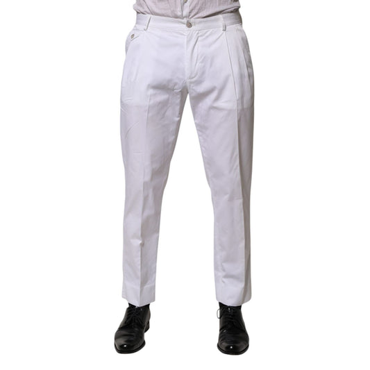 Dolce & Gabbana White Cotton Dress Slim Formal Trouser Pants PAN76652-48