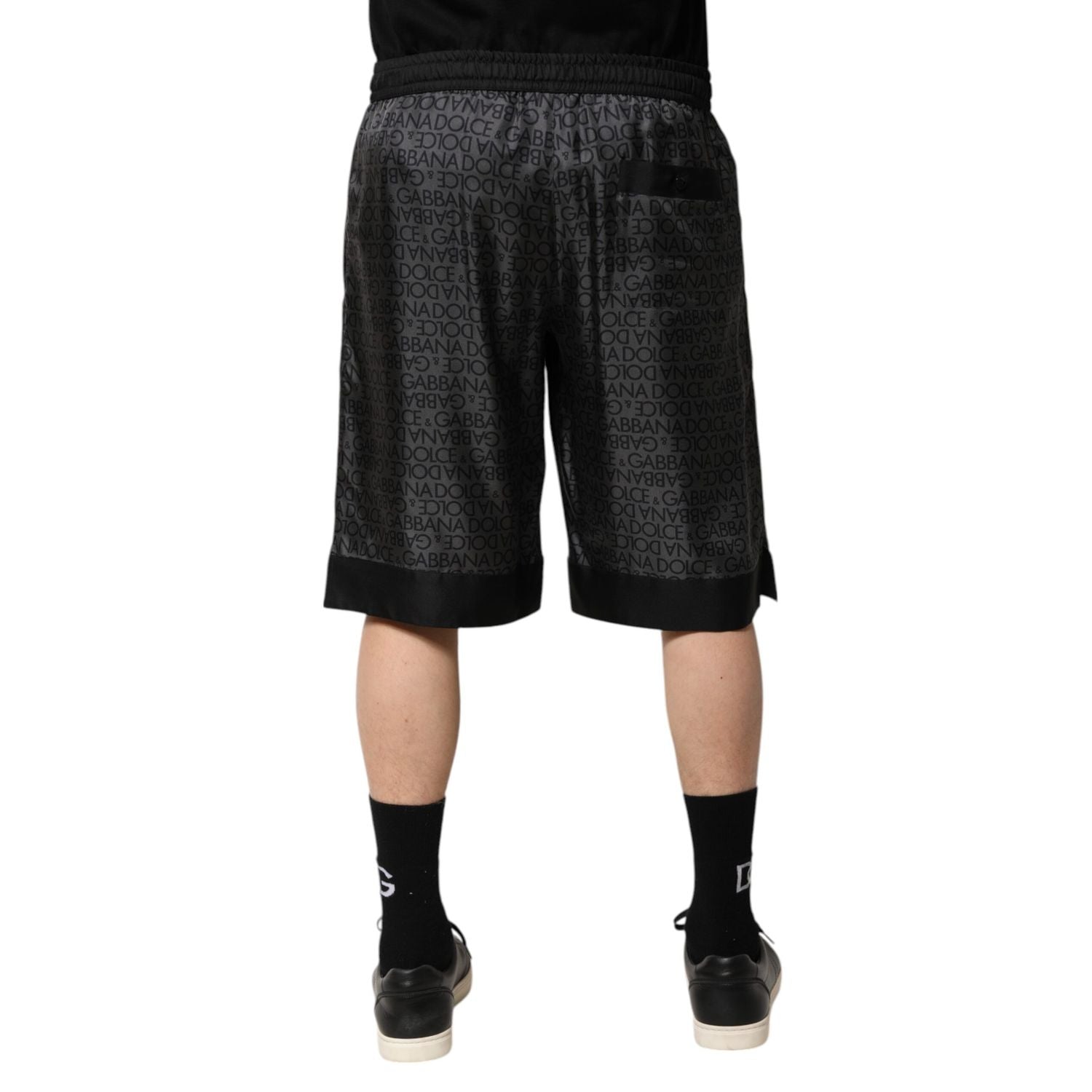 Dolce & Gabbana Gray Black Silk DG Logo Men Bermuda Shorts