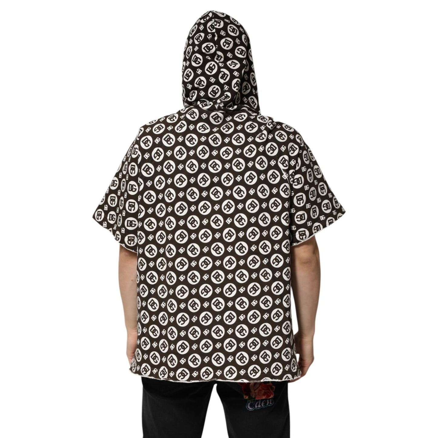 Dolce & Gabbana Brown White DG Logo Short Hoodie Sweater