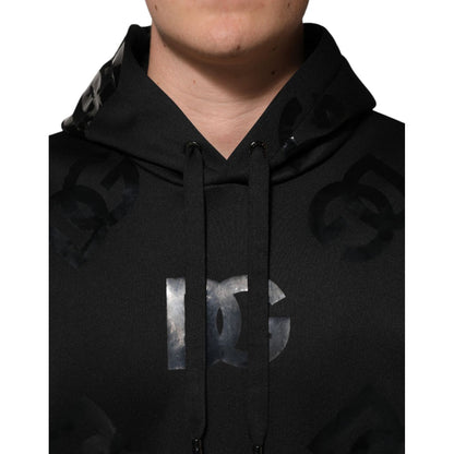 Dolce & Gabbana Black DG Logo Hoodie Metallic Print Sweater