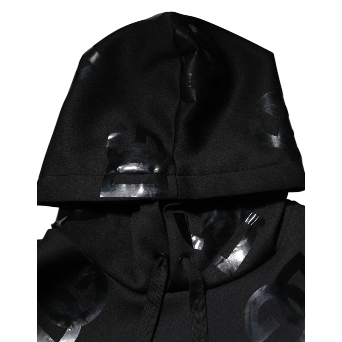 Dolce & Gabbana Black DG Logo Hoodie Metallic Print Sweater