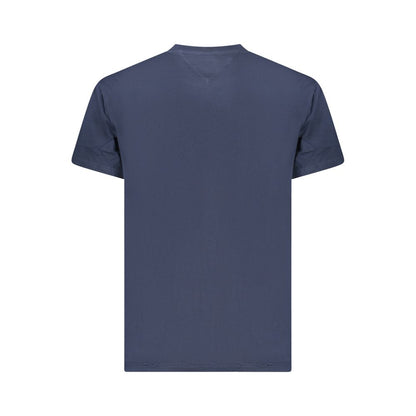 Back view of Tommy Hilfiger Blue Cotton Men T-Shirt, showcasing sustainable cotton fabric and classic crew neck design.