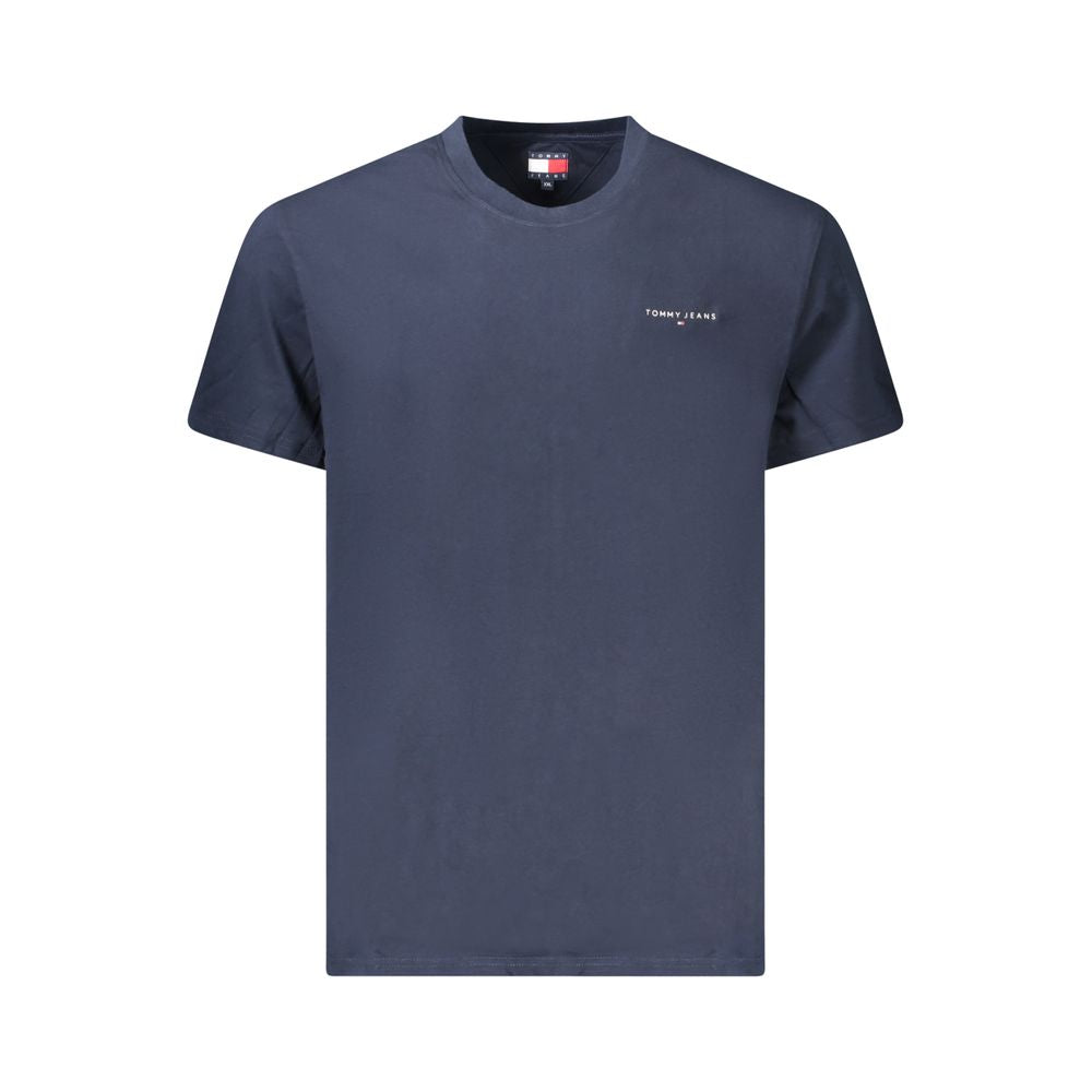 Tommy Hilfiger Blue Cotton Men T-Shirt with logo on front, made from eco-friendly 95% regenerative cotton for trendy and sustainable style.