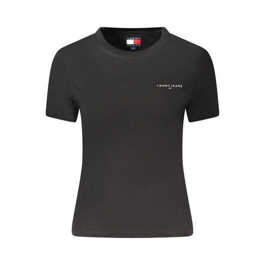 Tommy Hilfiger Black Cotton Women T-Shirt with logo, short-sleeved, eco-conscious fashion piece, crew neck, perfect for casual wear.