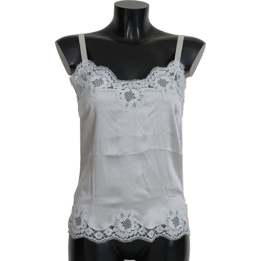 Dolce & Gabbana Silk Stretch Floral Lace Chemise Dress Dolce & Gabbana Dark Gray