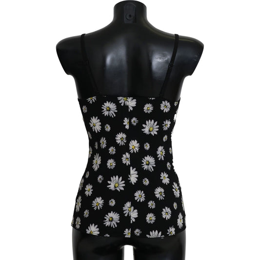 Dolce & Gabbana Elegant Black Daisy Floral Lace Chemise Dress Dolce & Gabbana Black
