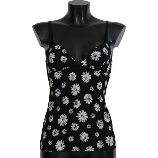 Dolce & Gabbana Elegant Black Daisy Floral Lace Chemise Dress Dolce & Gabbana Black