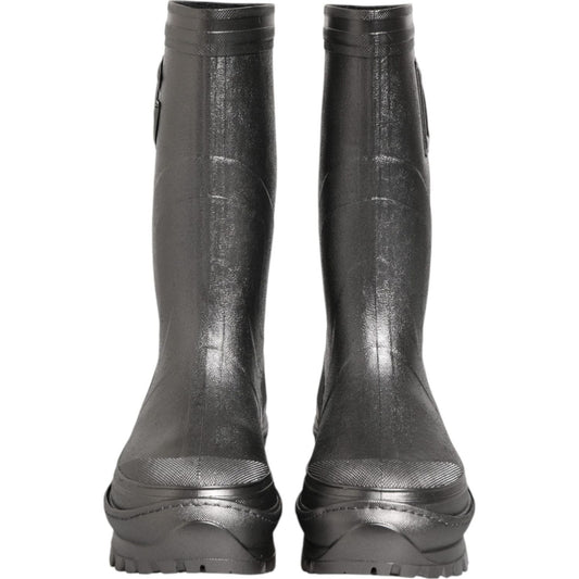 Dolce & Gabbana Black Argento Pull On Rain Boots Shoes LA12770-41