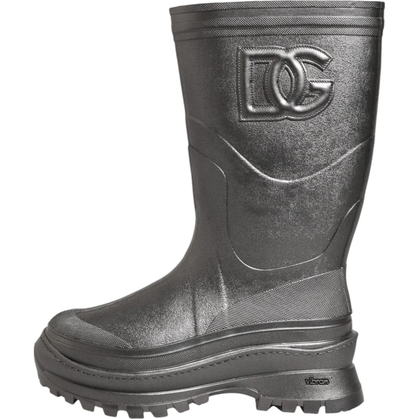 Dolce & Gabbana Black Argento Pull On Rain Boots Shoes LA12770-41