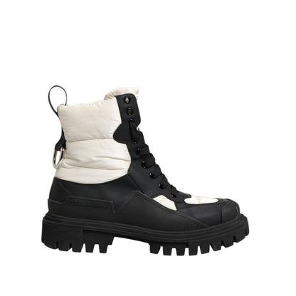 Dolce & Gabbana Black White Padded Mid Calf Lace Up Boots Shoes
