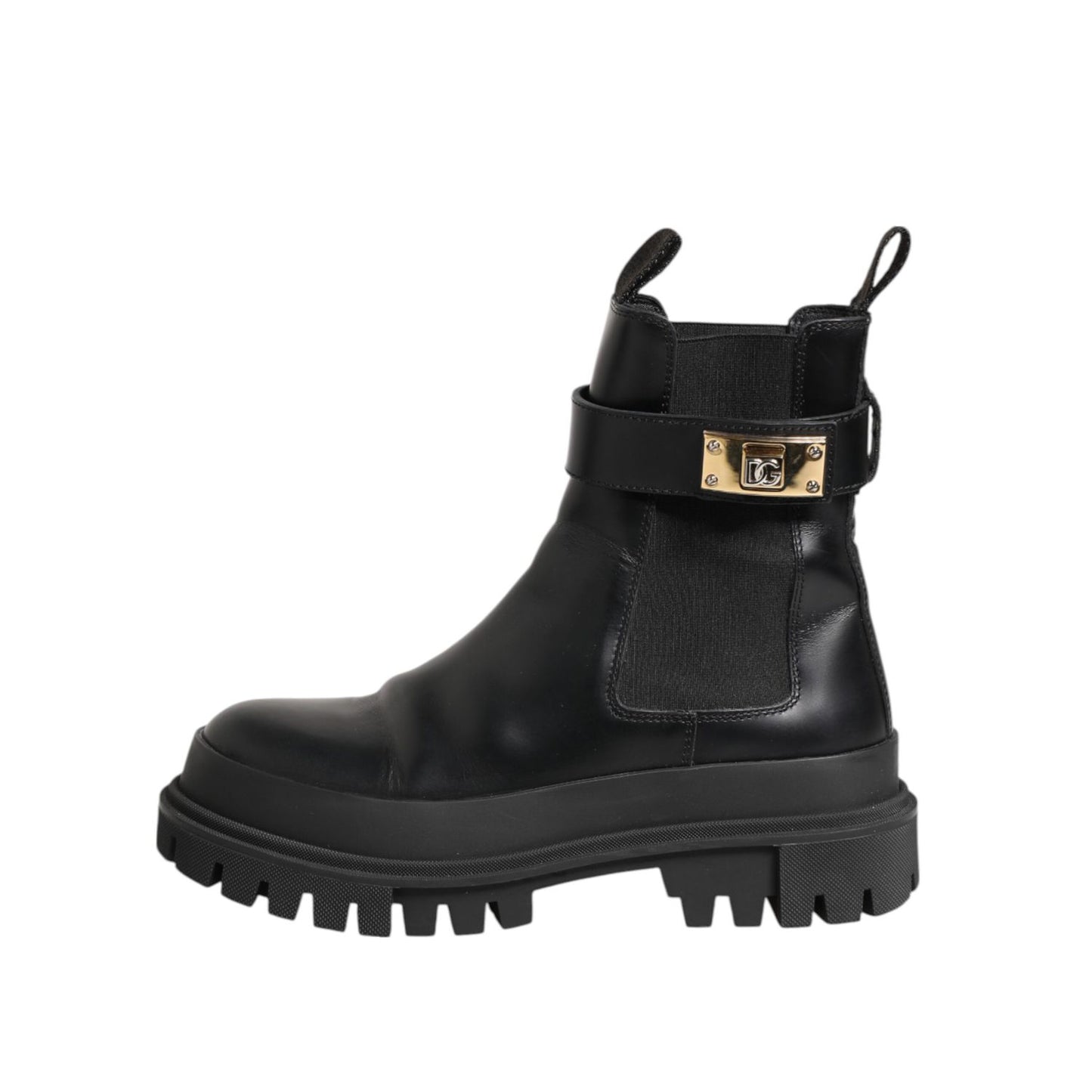 Dolce & Gabbana Black Calfskin DG Logo Strap Ankle Boots Shoes