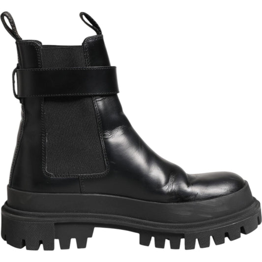 Dolce & Gabbana Black Calfskin DG Logo Strap Ankle Boots Shoes LA12857-39
