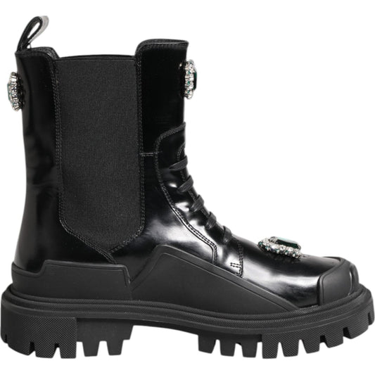 Dolce & Gabbana Black Crystal Embellished Combat Boots Shoes LA12858-39