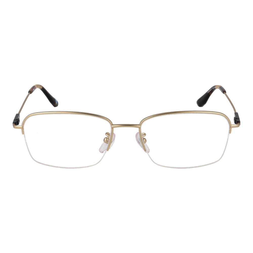 BMW Gold Men Glasses Frame, titanium half-rim with demo lenses, 56-18-145 size, rectangular style, branded case included.