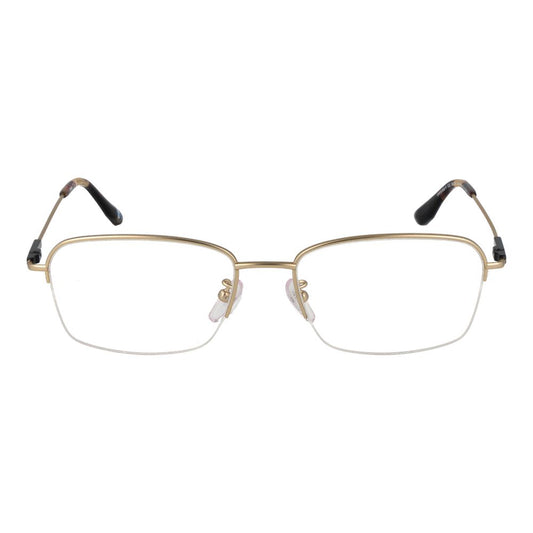 BMW Gold Men Glasses Frame, titanium half-rim with demo lenses, 56-18-145 size, rectangular style, branded case included.