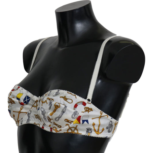 Dolce & Gabbana Elegant White Sailor Print Stretch Bra Dolce & Gabbana Dark Gray