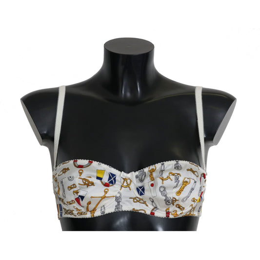 Dolce & Gabbana Elegant White Sailor Print Stretch Bra Dolce & Gabbana Gray
