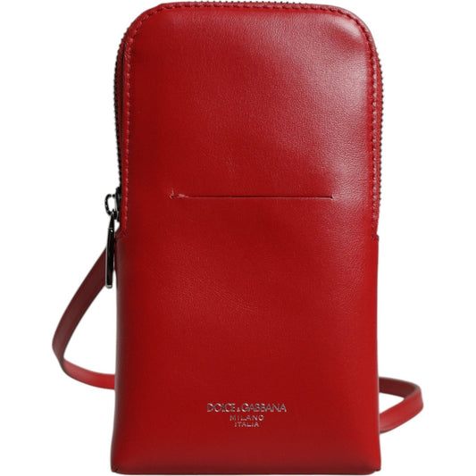 Dolce & Gabbana Red Leather Purse Phone Sling Crossbody Neck Strap Bag BAG4664