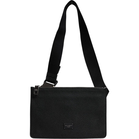 Dolce & Gabbana Black Leather Logo Embossed Waist Fanny Pack Bag BAG4668