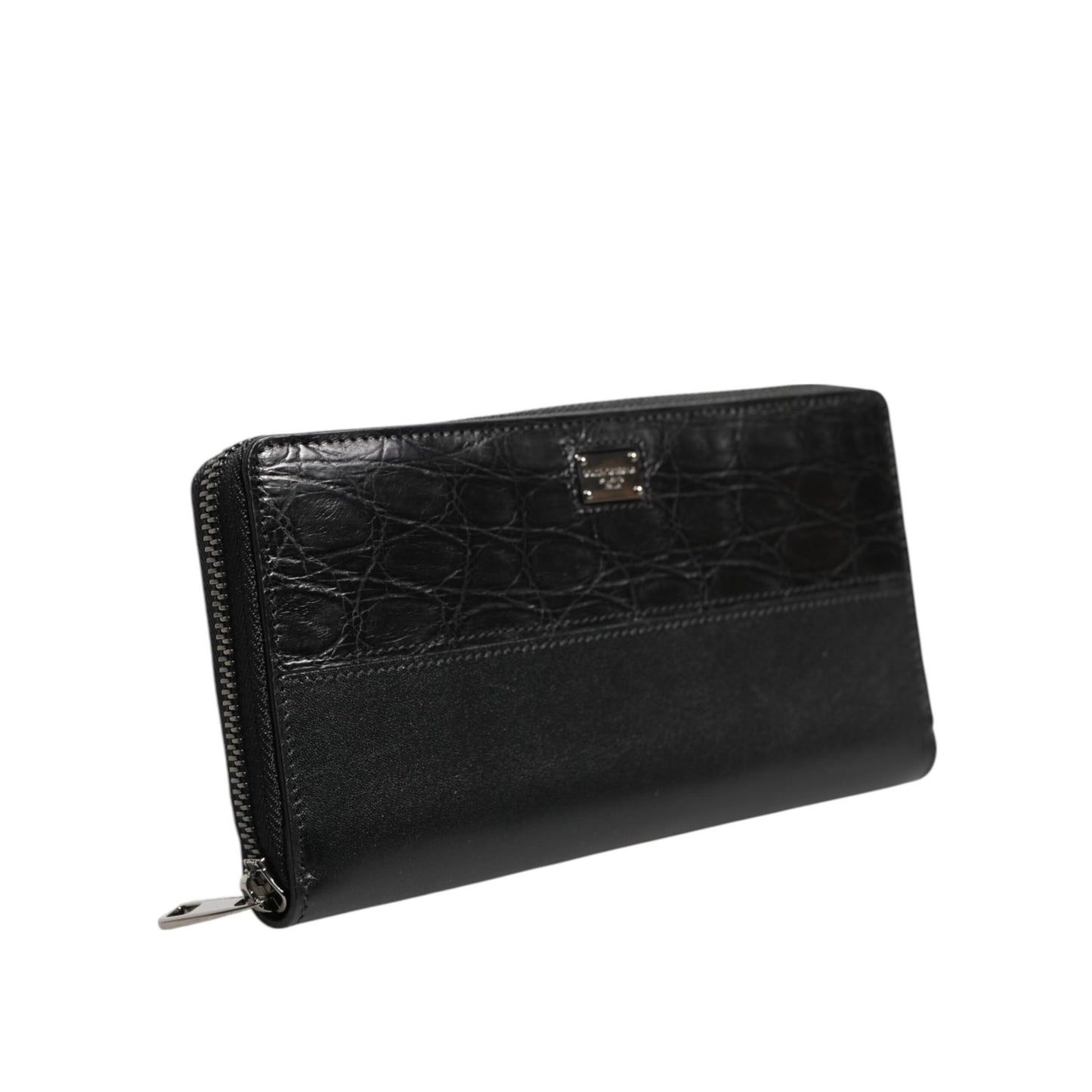Dolce & Gabbana Black Leather Logo Plaque Zip Around Continental Wallet