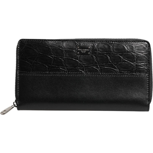 Dolce & Gabbana Black Leather DG Plaque Zip Around Continental Wallet BAG4701
