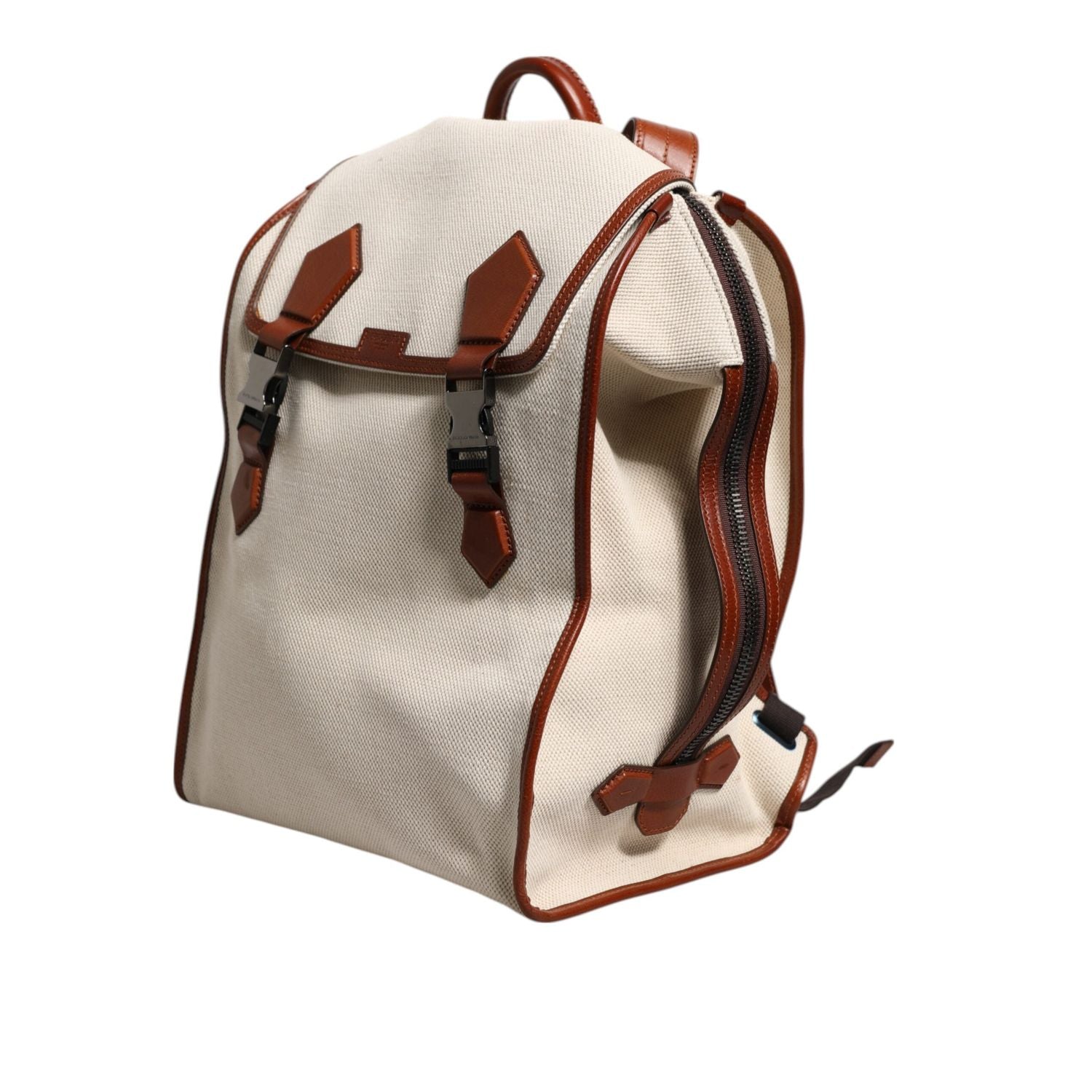 Front view with bag zipped and handles upright.