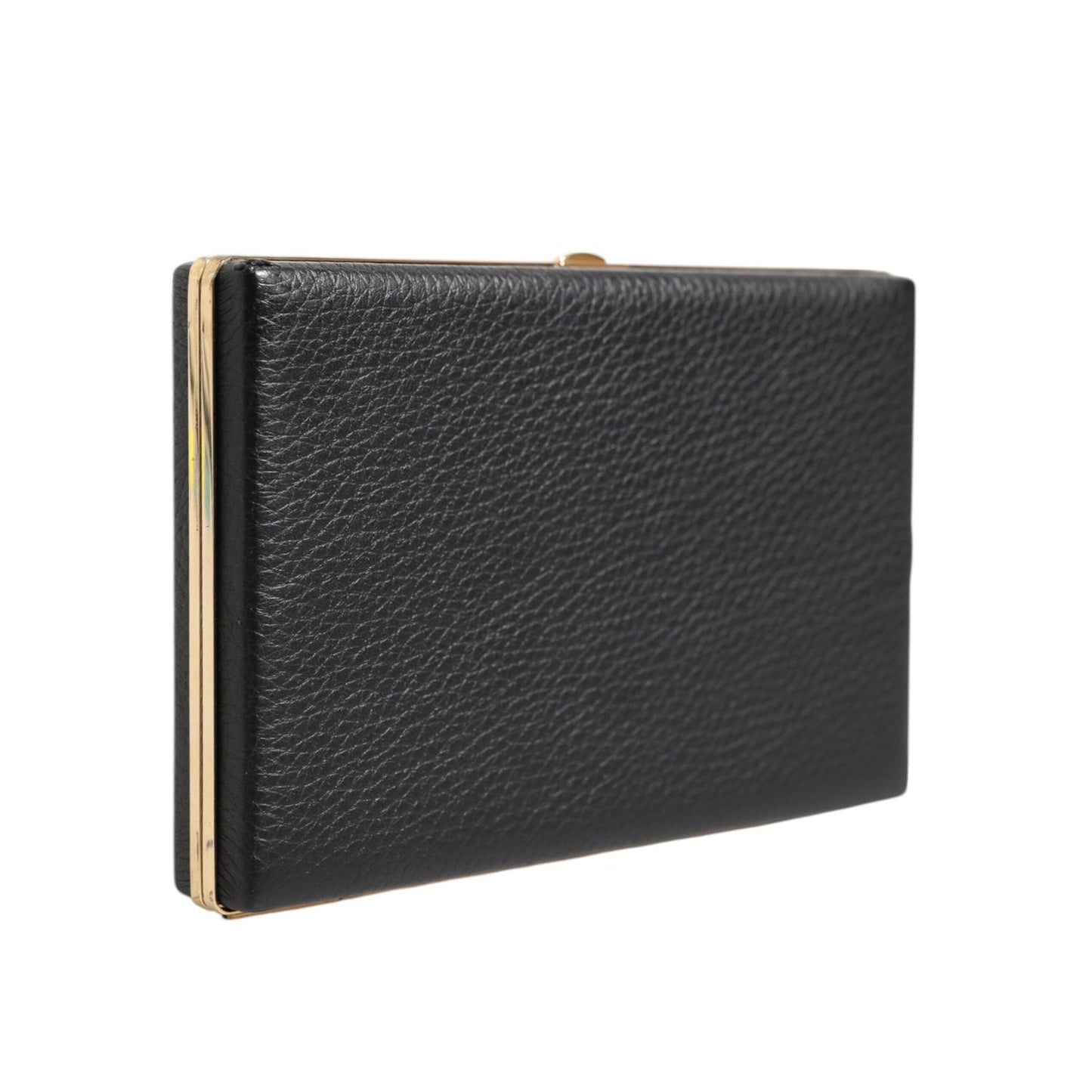 Dolce & Gabbana Black Leather Gold Frame Clutch Evening Party Purse Bag