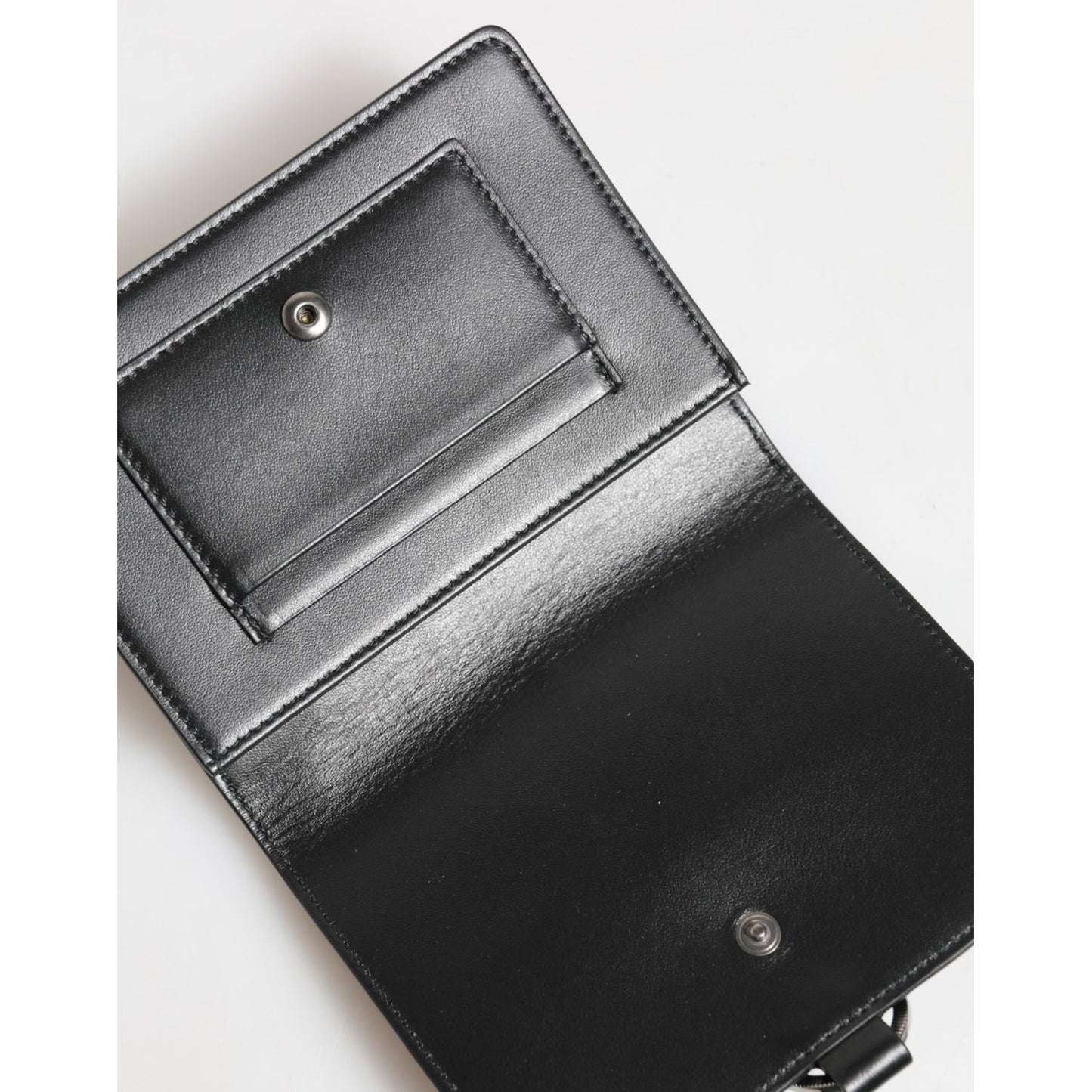 Dolce & Gabbana Black Leather Crystal Embellished Card Holder Wallet