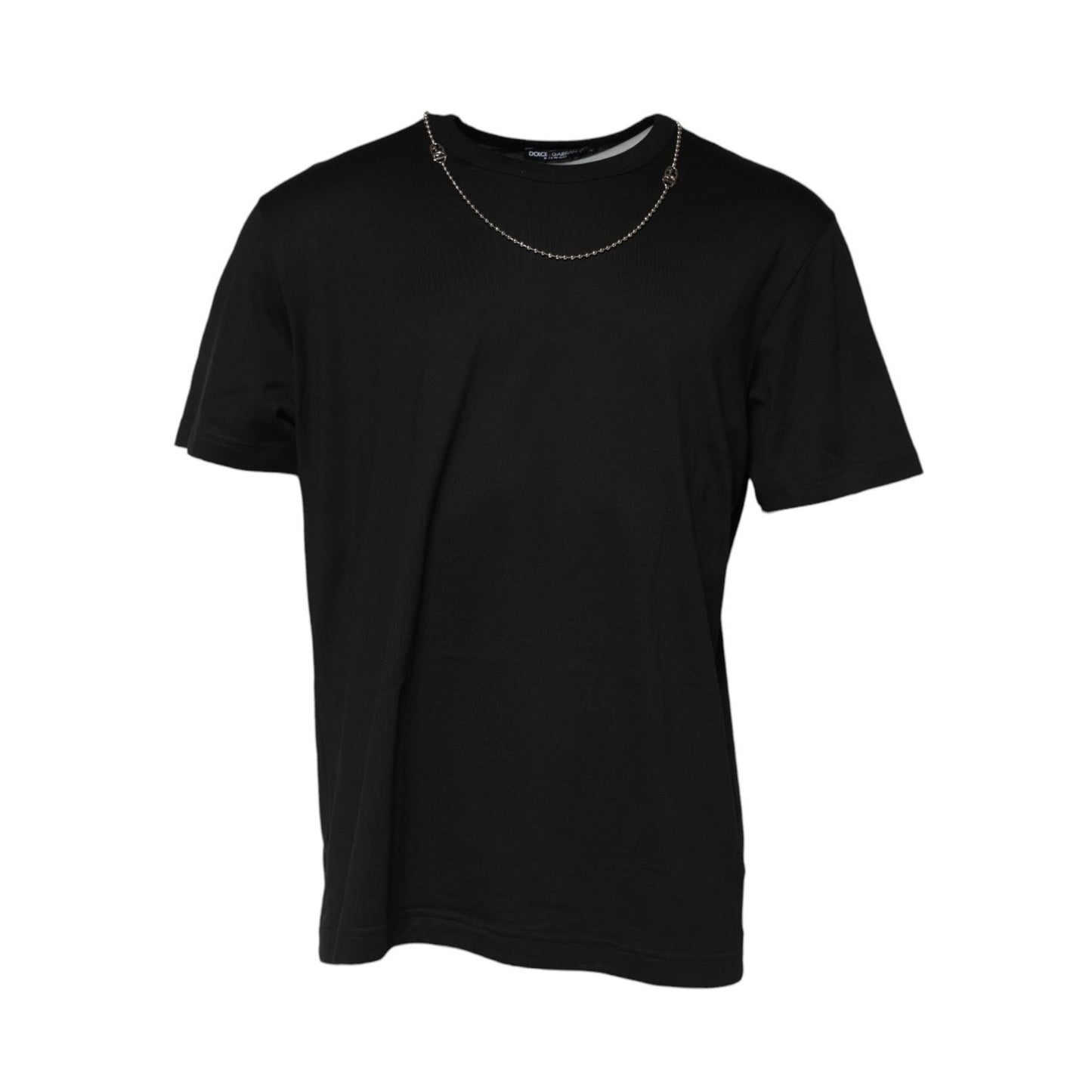 Dolce & Gabbana Black Chain Necklace Cotton Crewneck T-shirt