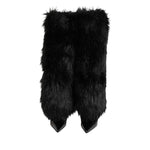Dolce & Gabbana Black Faux Fur Pointed Knee High Stiletto Boots Shoes