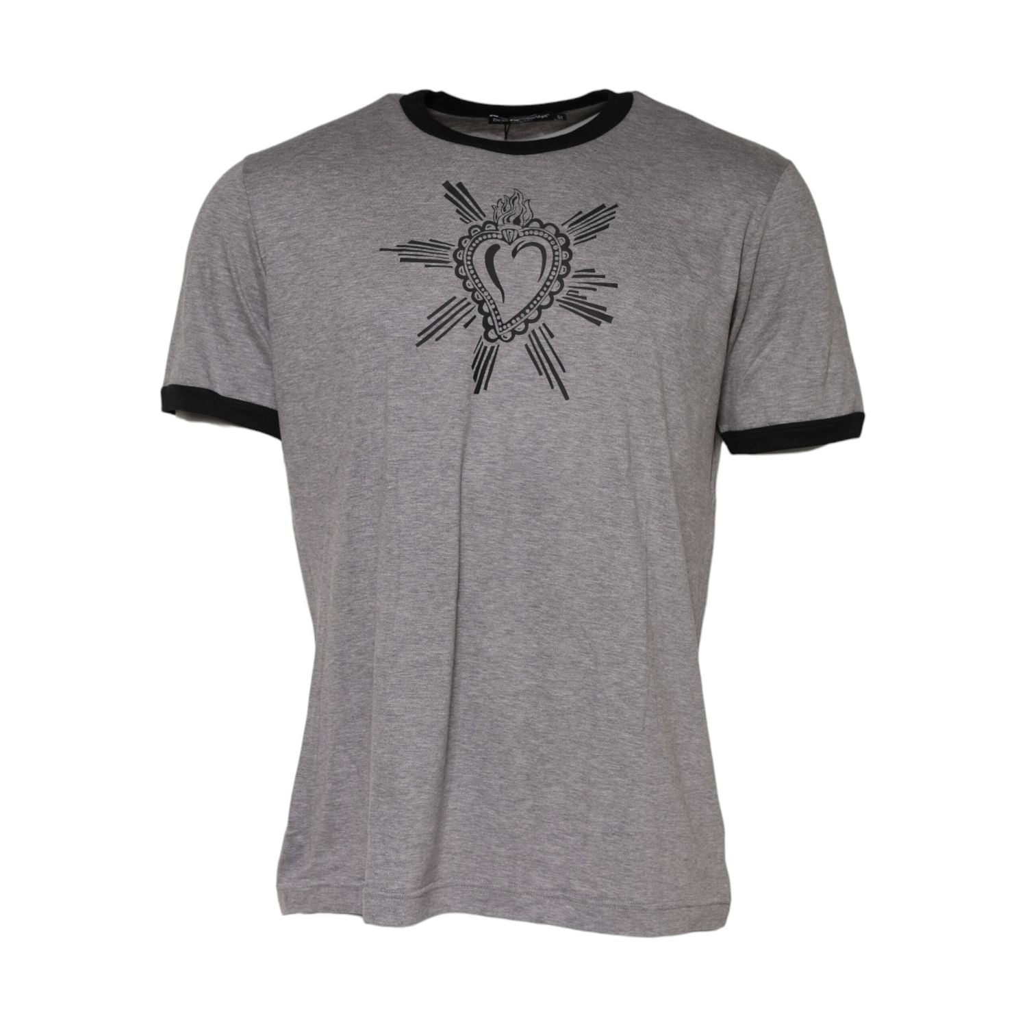 Dolce & Gabbana Gray Sacred Heart Cotton Crew Neck T-shirt