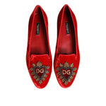 Dolce & Gabbana Red Velvet DG Heart Loafers Flats Shoes LA12821-36