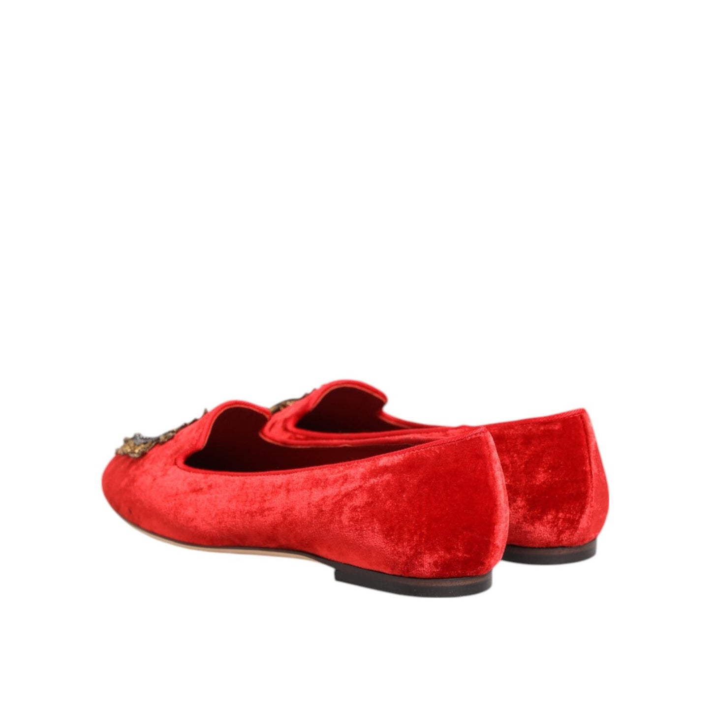 Dolce & Gabbana Red Velvet DG Heart Loafers Flats Shoes LA12821-36