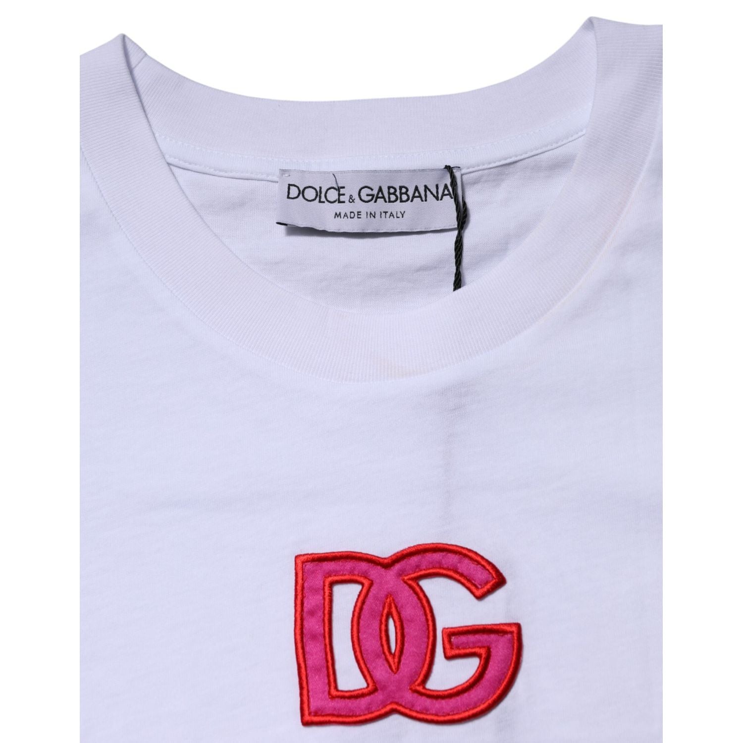 Dolce & Gabbana White Cotton DG Logo Embroidery Top T-shirt