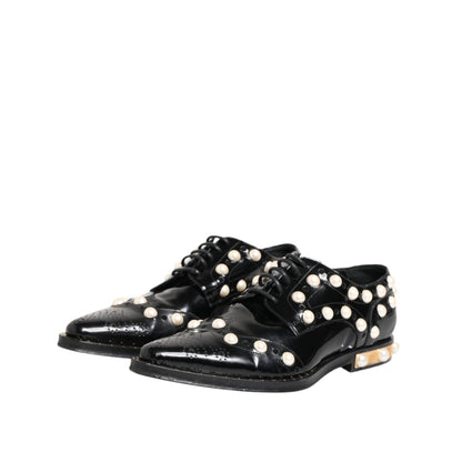 Dolce & Gabbana Black Leather Faux Pearl Dress Broque Shoes