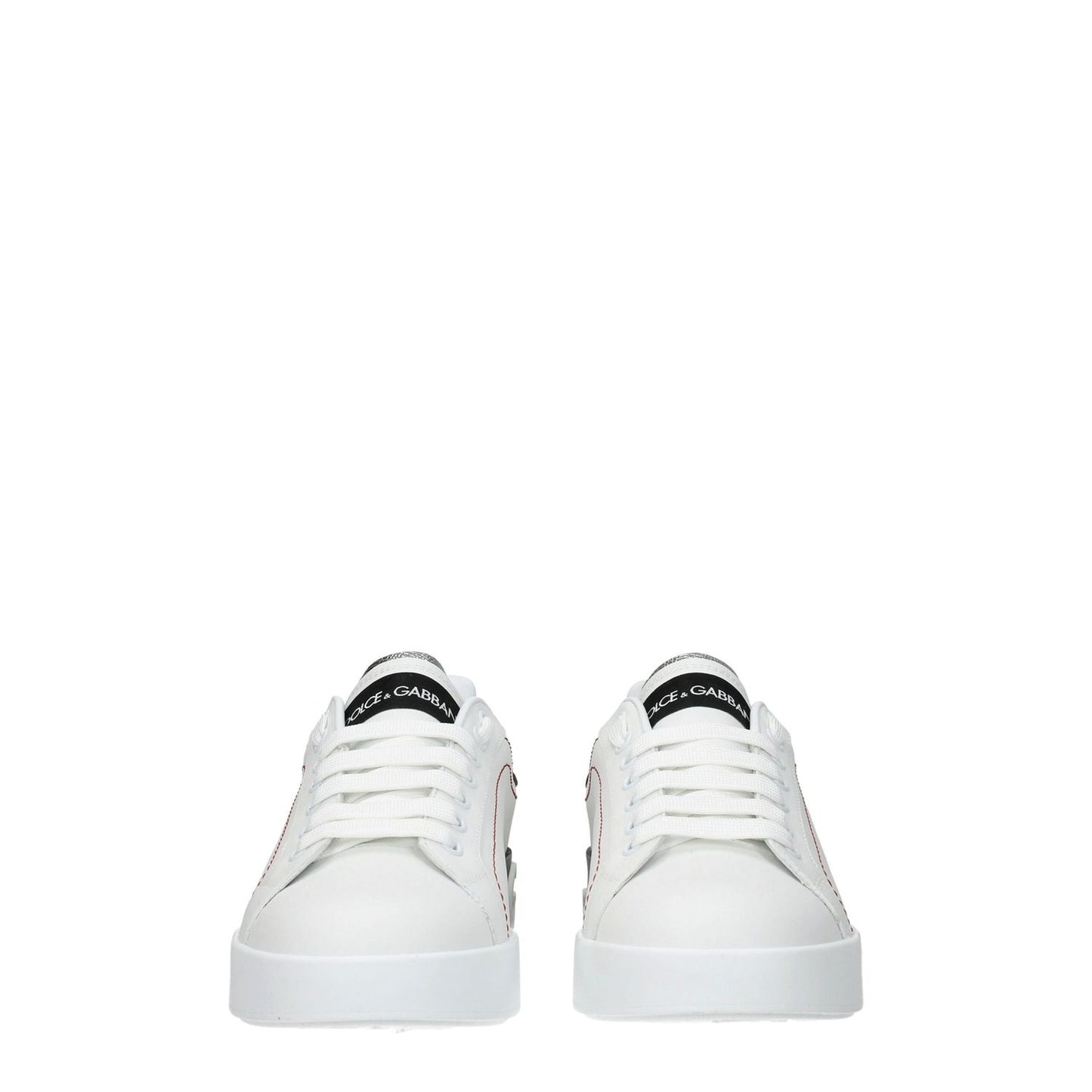 Dolce & Gabbana White Leather Low Top Sneakers featuring lace-up closure and front logo view
