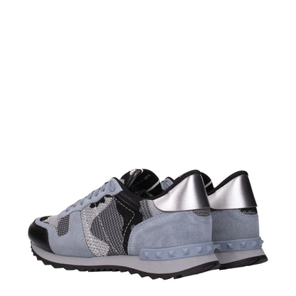 Valentino Garavani Gray Fabric Athletic Sneakers with logo, lace-up closure, leather material, rubber sole, round toe, low heel.