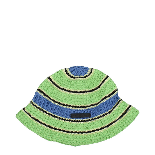 Stella McCartney Green Cotton Bucket Hat with front logo, vintage style, made from 100% cotton with blue accents. MPN 7V0043WP01643000.