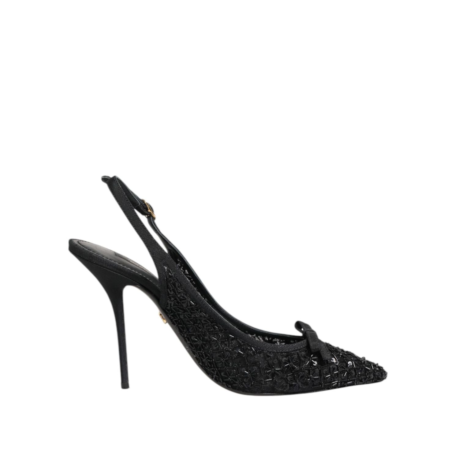 Dolce & Gabbana Black Tulle Ricamo Heels Slingbacks Shoes