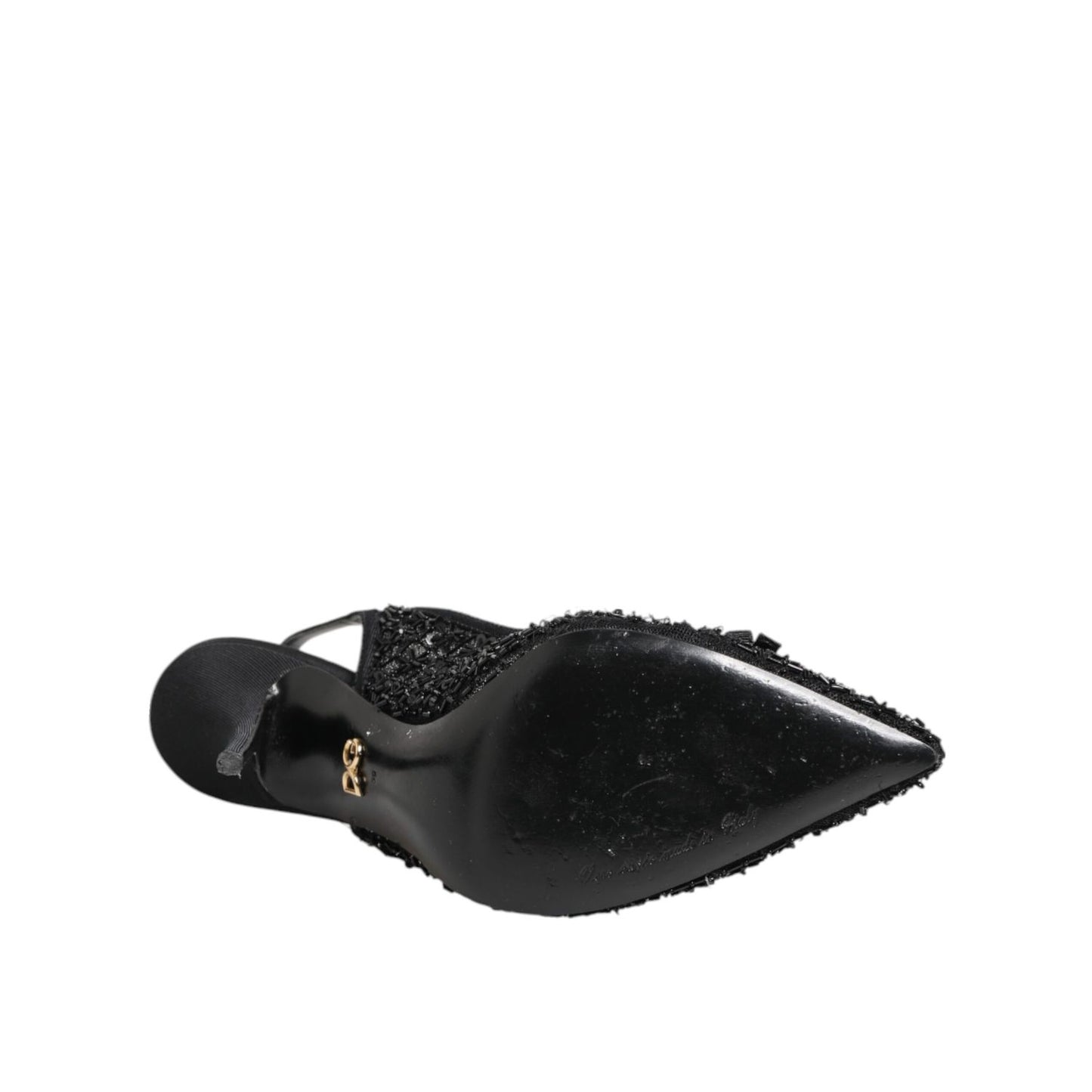 Dolce & Gabbana Black Tulle Ricamo Heels Slingbacks Shoes