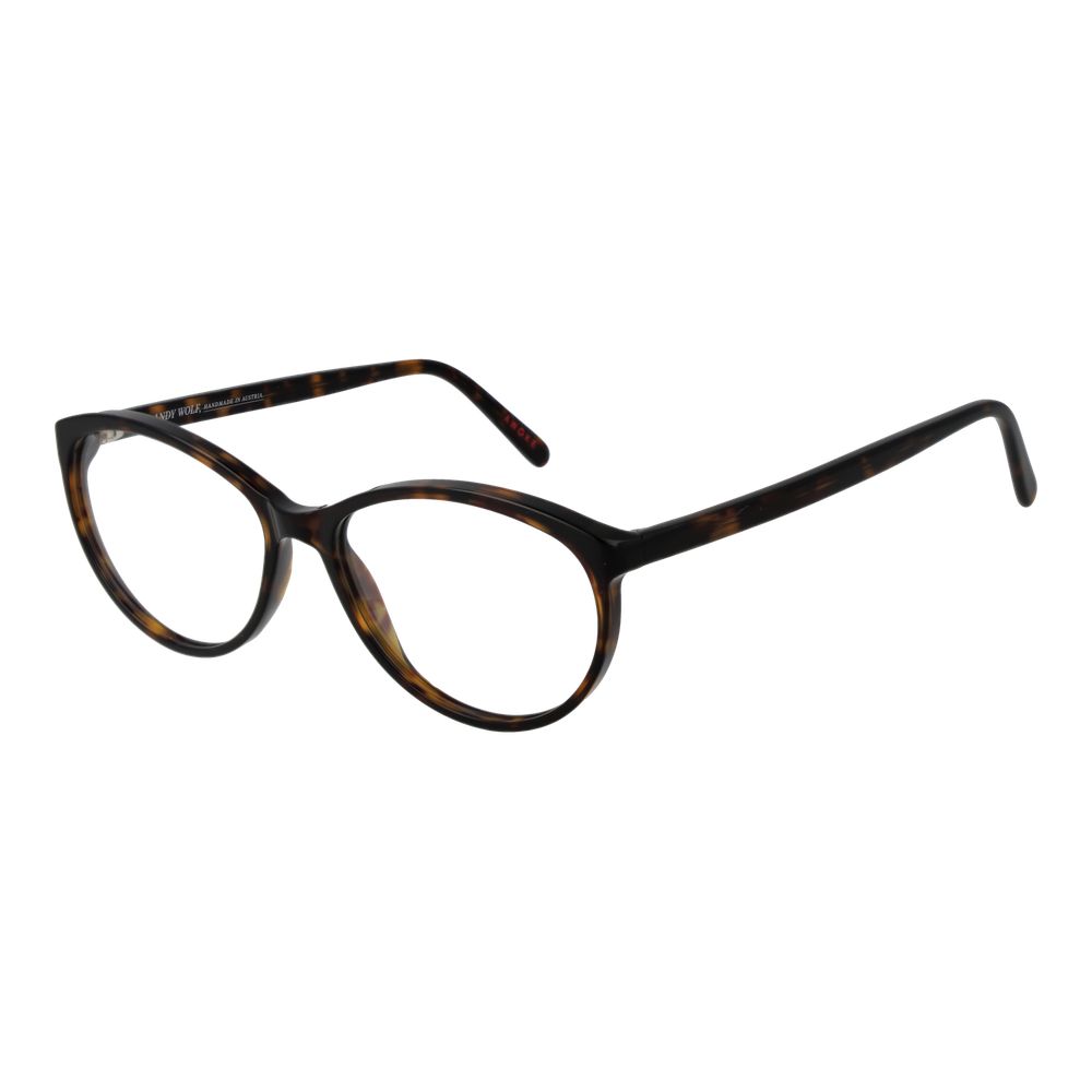 Andy Wolf Brown Unisex Glasses Frame in full-rim acetate, oval style with demo lenses, perfect for any gender.