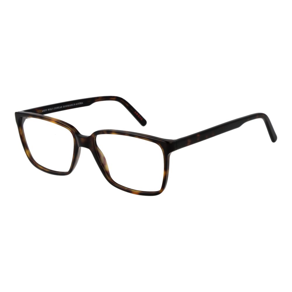 Andy Wolf Brown Unisex Glasses Frame with full-rim rectangle design and acetate material, shown from side angle.