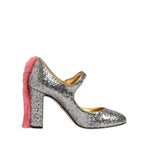 Dolce & Gabbana Silver Glitter Mink Fur VALLY Pump Shoes