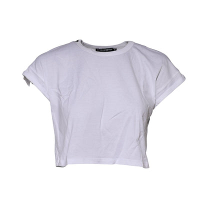 Dolce & Gabbana White Cotton Crew Neck Cropped Top T-shirt