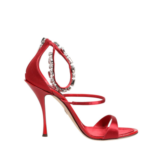 Dolce & Gabbana Red Satin Crystals Keira Sandals Heels Shoes LA12905-37.5