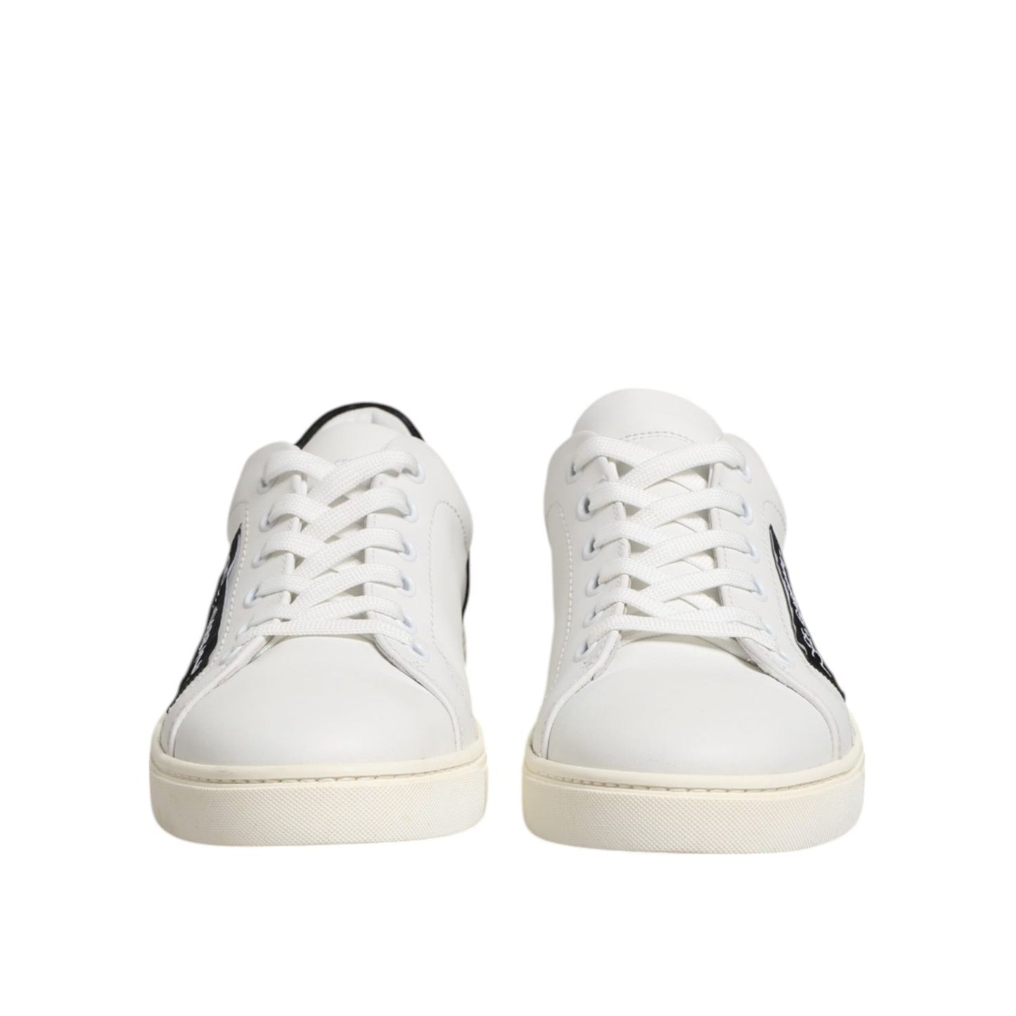 Dolce & Gabbana White Black Leather Low Top Sneakers Shoes
